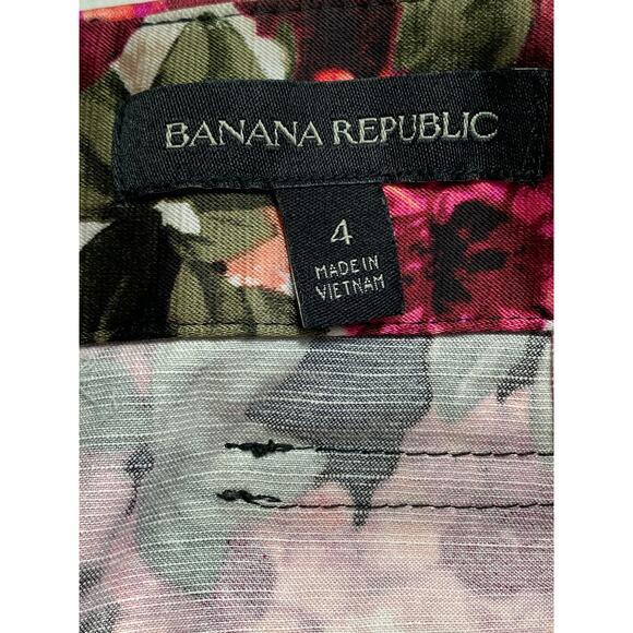 Banana Republic Pencil Skirt Sz 4 Satin Floral Pockets Belted Paperbag Girl Boss - Picture 8 of 11